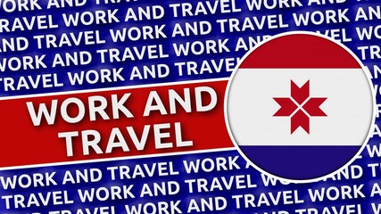 Mordovia Circular Flag with Work and Travel Titles - 3D Illustration 4K Resolution