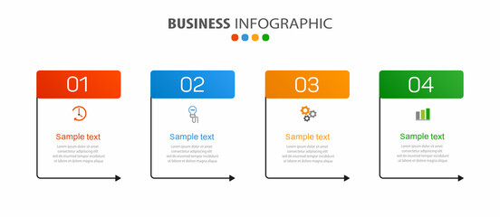 Business infographic template with 4 options, workflow, process chart. Can be used for workflow layout, diagram, annual report, web design, steps or processes