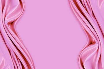 Beautiful elegant wavy pink satin silk luxury cloth fabric texture with monochrome background design. Copy space