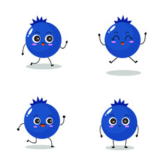 Vector illustration of a flat blueberry character with cute expression, isolated on white background, simple minimal style, fresh fruit for mascot collection, emoticon