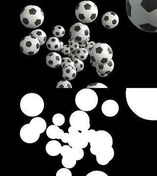 3D illustration of soccer ball flow with alpha layer