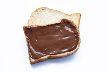 Bread with sweet chocolate hazelnut on white