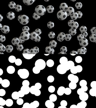 3D illustration of soccer ball flow with alpha layer