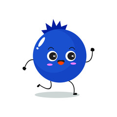 Vector illustration of a flat blueberry character with cute happy expression, isolated on white background, simple minimal style, fresh fruit for mascot, emoticon