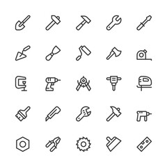 Tools. Hammer, Screwdriver, Spanner, Paintbrush. Simple Interface Icons for Web and Mobile Apps. Editable Stroke. 32x32 Pixel Perfect.