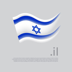 Israel flag. Stripes colors of the israeli flag on a white background. Vector stylized design national poster with at domain, place for text. State patriotic banner of israel, cover