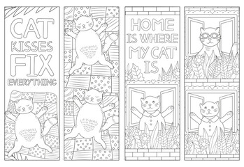Fototapeta na wymiar Cat coloring. Coloring bookmarks. Funny animal.