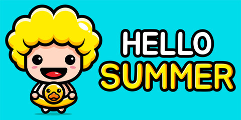 cute cupid cartoon vector design is on hello summer greeting card