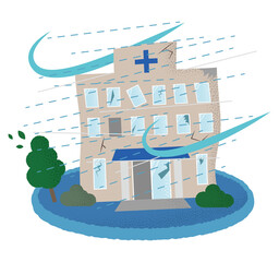 台風の被害に遭うマンションのベクターイラスト Wall Mural Icim