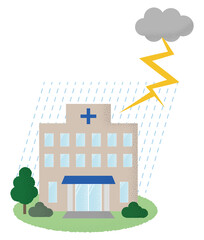 雷雨の被害に遭う病院のベクターイラスト