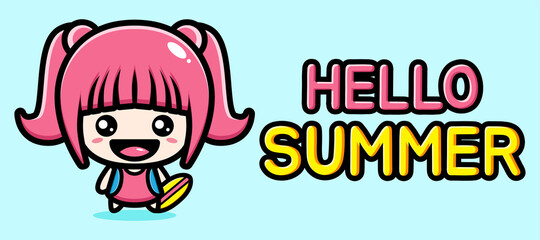 cute girl vector design on hello summer greeting card