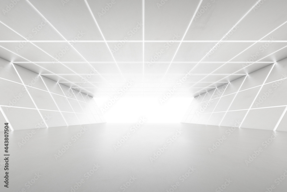 Fototapete Abstract 3d rendering of empty futuristic tunnel room with light on the wall. Sci-fi concept.