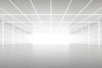 Abstract 3d rendering of empty futuristic tunnel room with light on the wall. Sci-fi concept.