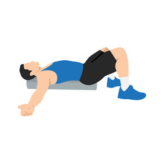 Man doing Foam roller chest opener chest exercise. Flat vector illustration isolated on white background