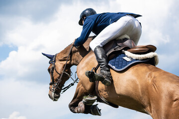 Fototapeta na wymiar Equestrian Sports photo themed: Horse jumping, Show Jumping, Horse riding.