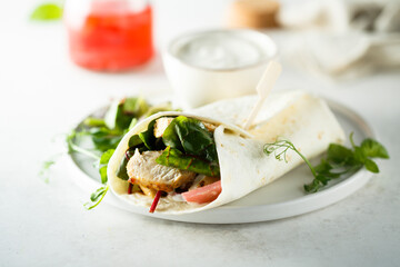 Homemade chicken wrap with vegetables