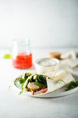 Homemade chicken wrap with vegetables