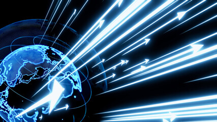 地球から飛び出す矢印　グローバルネットワーク
