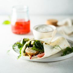 Homemade chicken wrap with vegetables