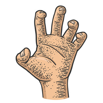 recommend clip art: hand grasping color line art sketch engraving vector illustration. T-shirt apparel print design. Scratch board imitation. Black and white hand drawn image.