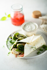Homemade chicken wrap with vegetables