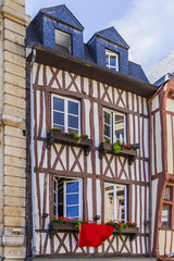 View of ancient half-timbered houses in Rouen. Rouen in northern France on River Seine - capital of Upper Normandy region and historic capital city of Normandy.