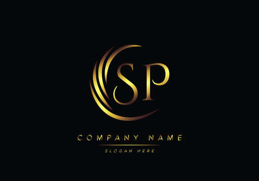 alphabet letters SP monogram logo, gold color elegant classical