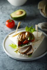 Homemade chicken wrap with vegetables