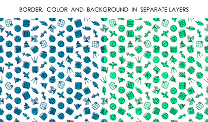 set of seamless patterns with linear icons of navigation and data transmission technology. Ornament for decoration and printing on fabric. Design element. Vector