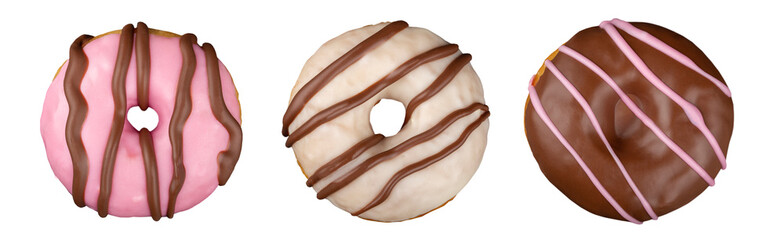 Various Colorful Donuts Isolated on White Background.
