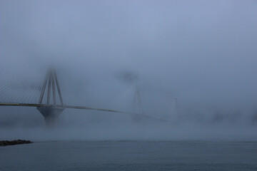 One mornign in Greece! Bridge with fog!