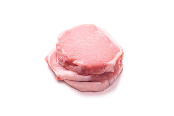 Raw pork pieces isolated on a white background.