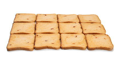 Delicious bread slices isolated on a white background.