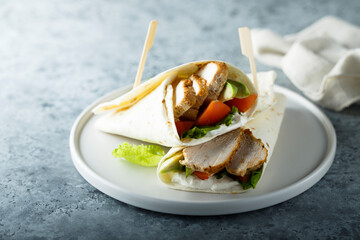 Homemade chicken wrap with vegetables