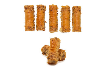 Delicious sweet baklava isolated on white background.