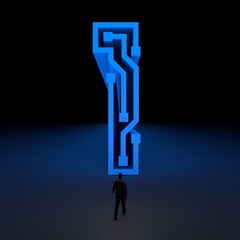 3D illustration of the number 1 circuit board with a man standing