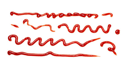 Red strawberry jam splashes isolated on white background.