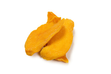 Dry tasty mango slices isolated on a white background.