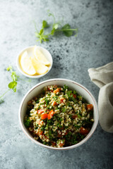 Traditional Tabbouleh salad with parsley and tomato