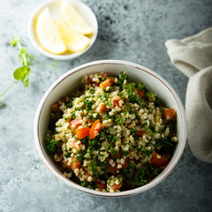 Traditional Tabbouleh salad with parsley and tomato
