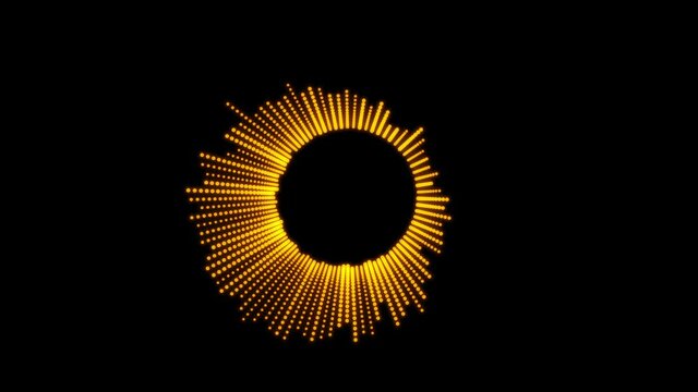 Circular interface hud design, infographic elements like music equalizer, audio waves or sound frequency in lines. Tech and science, analysis theme. Available in 4K video render footage.