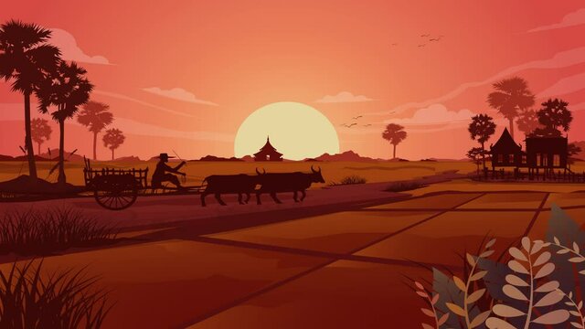 village sunset motion video