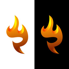 Vector logo Design Combination Initial Letter  R With Fire