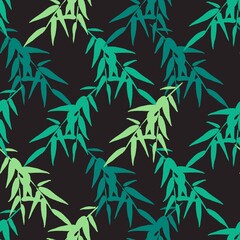 Naklejka premium Bamboo Leaves in the Night Vector Graphic Silhouette Seamless Pattern
