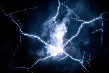 A lightning strike on the cloudy sky