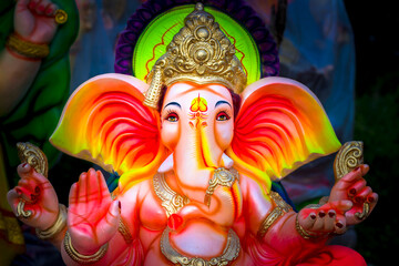Hyderabad, Telangana / INDIA- 09th  SEPTEMBER 2018 Idol of Hindu god Ganesha in the city of...
