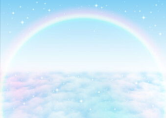 虹とキラキラの青空とパステルカラーの雲海