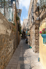 The old  street with old buildings in the old city of Acre in northern Israel