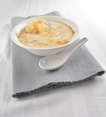 chilled soya bean curd tau hua with longan in brown sugar syrup asian halal dessert menu