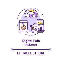 Fototapeta premium Digital twin instance concept icon. Tests on different usage scenarios. Innovative technologies abstract idea thin line illustration. Vector isolated outline color drawing. Editable stroke